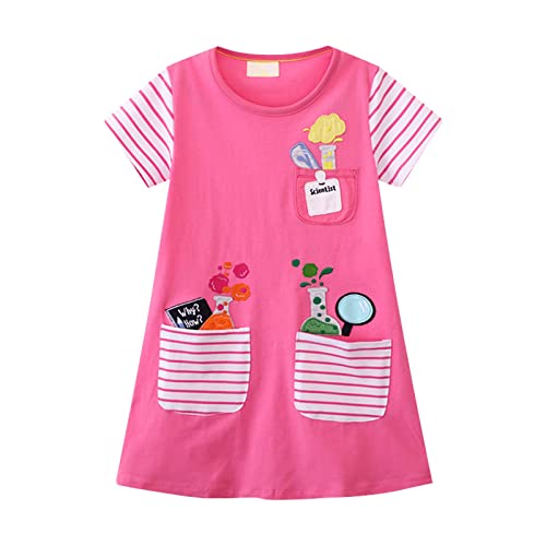 Little Girls Casual Cotton Dress Cartoon Print Short Sleeve Dress Toddler Summer T-Shirt Skirt Dresses