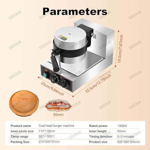 Double-Sided Electric Hamburger Maker & Ice Cream UFO Machine with Timer, Non-Stick Panini Press, Commercial Waffle Cone Maker - Versatile Kitchen Appliance (Single Head)