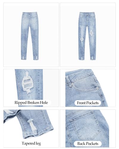 Luvamia Women's Casual Ripped High Waisted Boyfriend Tapered Mom Jeans - Denim Pants in Roadknight Blue, Size 12/14