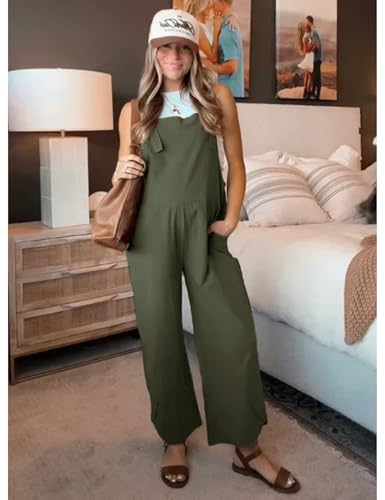 Image of AMEBELLE Women's Sleeveless Cotton Linen Overalls Rompers Baggy Wide Leg Jumpsuits