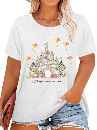 QAUN Maigic Shirt Women: Plus Size Magical Graphic Tshirt Vacation Tees Summer Short Sleeve Tops(White,3XL)