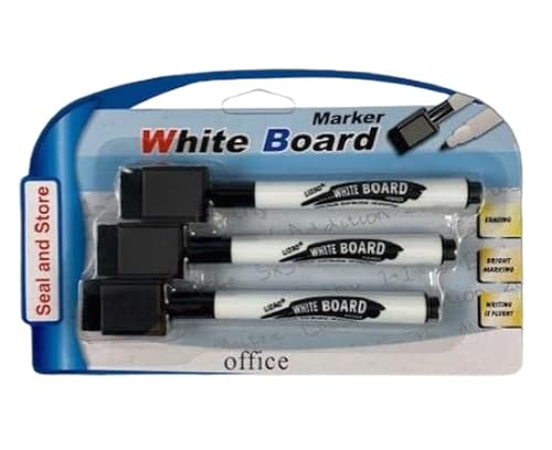 Seal and Store Black Magnetic Dry Wipe Markers Whiteboard Pens with Eraser - 3 Pack Seal and Store Black Magnetic Dry Wipe Markers Whiteboard Pens with Eraser - 3 Pack