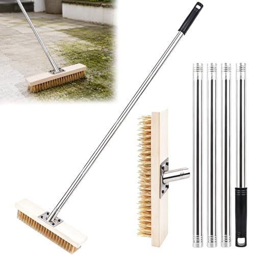 Forhandy Drahtbesen mit Stiel 160cm Teleskopierbar 30cm Fugenbürste mit verkupferten Stahlborsten Unkrautbesen für Pflastersteine & Gehwege Robuster Fugenkratzer & Moosentferner für Steinplatten