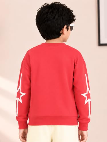 Image of KiddoPanti Boys Solid Round Neck Full Sleeve Fleece Sweatshirt | 60% Cotton 40% Polyester | Soft Warm Winter Pullover | Ribbed Cuffs & Hem | Casual Winter Sweatshirt for Kids