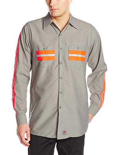 Red Kap mens Enhanced Visibility Industrial Shirt, Regular Fit, Long Sleeve Work Utility Button Down Shirt, Light Grey With Trim, Medium US