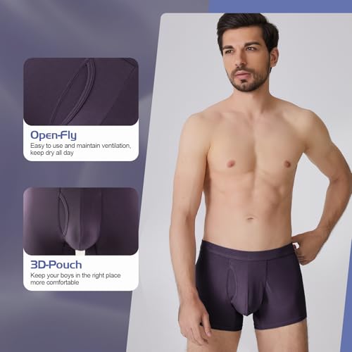 Image of BAMBOO COOL Mens Underwear Trunks for Man Soft Waistband Open-fly Support Briefs(3 or 4 pack)