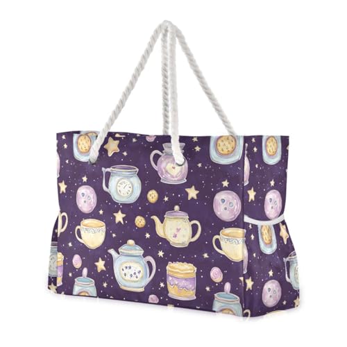 Coffee Mugs Beach Bag & Travel Tote Bag Large Sandproof with Zipper Closure, Wet Pouch for Swim Gym Travel, Lightweight Foldable Outdoor Bag