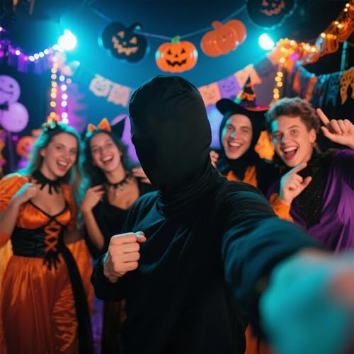 CERCTLA 2 Pcs Black Full Face Mask, Unisex Halloween Faceless Mask, Full Head Cover Polyester Masks, Morph Face Cover, for Halloween, Cosplay, Party, Carnival Night Role Playing - Image 4