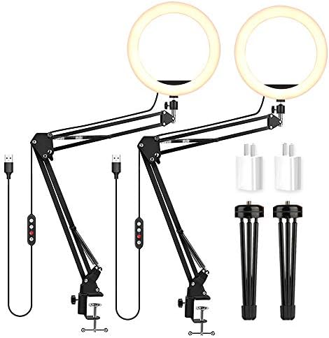 LED Video Conference Lighting Desktop Ring Light with Clamp Suspension Boom Scissor Arm Stand 3000-6000K USB Studio Light Kit forfor Video Conferencing, Zoom Meeting, Webcam Light, Live Stream