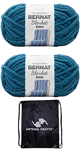 Bernat Blanket Extra Velveteal 1610272-7008 (2-Skeins - Same Dye Lot) Jumbo #7 Polyester Yarn for Crocheting and Knitting with Project Bag