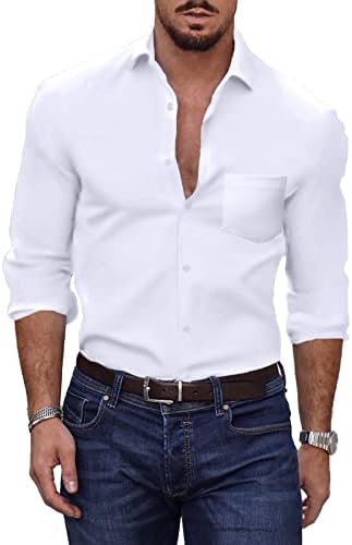 Lexiart Men’s Fashion Striped Casual Fit Muscle Dress Shirts Long Sleeves Athletic Button Down Shirts