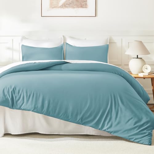 Image of Litanika Oversized King Comforters Grayish Teal Super King Plus Size, 3 Pieces Lightweight Solid Bedding Comforter Set, All Season Fluffy Bed Set (128x120In Comforter & 2 Pillowcases)