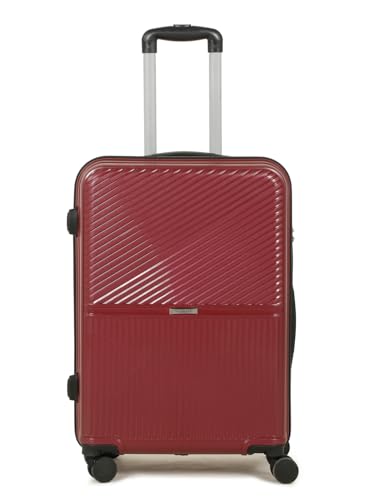 Image of Teakwood Meduim Size 8 Wheels Trolley Bag, Hard Cabin with Zipper Closure, Adjustable Push Button & Cross Side Strap, Number Lock System 360 Degree (Medium, Maroon)
