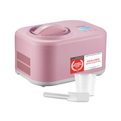 TZS First Austria - Sorbetière 1L avec Compresseur 3-en-1-100W Machine à Glace Auto-Réfrigérante - Pour Frozen Yogurt, Sorbet & Glace - Cuve Inox - Rose