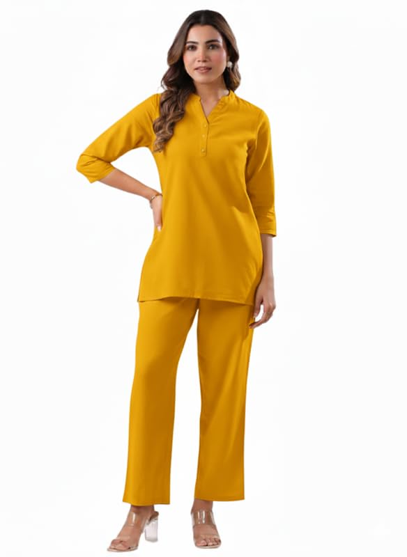 Image of Co Ord Set for Women Stylish Pure Cotton Airy Linen Lounge Wear Kurta Coord Set for Women | Regular Fit Solid Summer Kurti Set Casual, Travel, Office Formal Wear