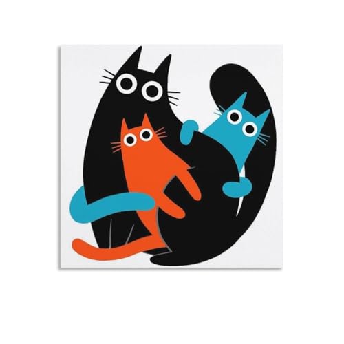 可愛い猫のアートポスターイラスト 絵画 漫画 動物 キャンバス玄関 壁画 (72) プリント モダン ウォールアート 部屋飾り 素晴らしいギフト すぐに掛けられます12x12inch(30x30cm)