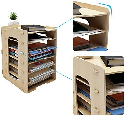 PUNCIA 7Tier Wood Office Home Desktop A4 Paper File Storage Organizer Holder Desk Letter Tray Sorter Document Book Mailbox Bill Magazine Shelf Rack Desk Organizer for Home Office School Classroom