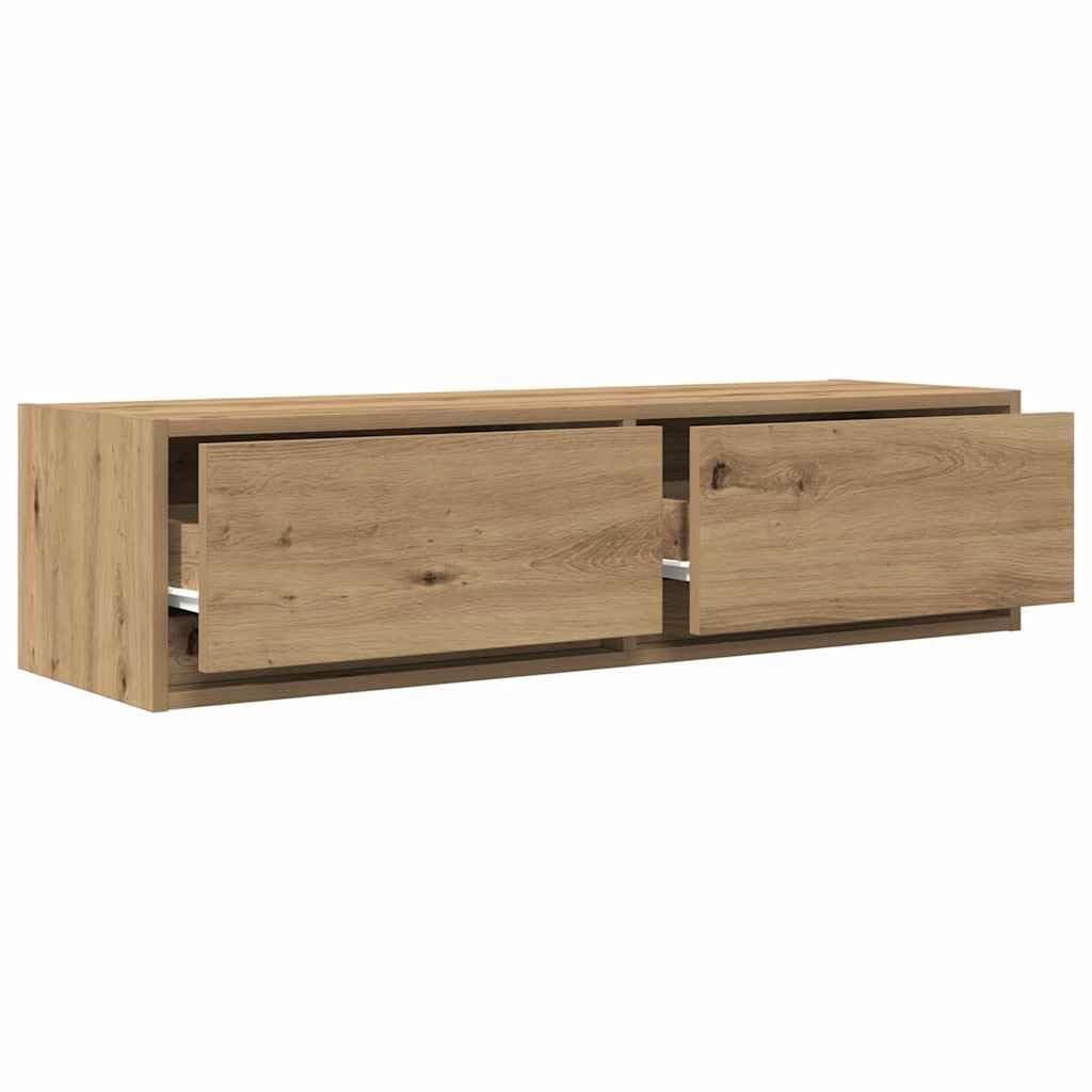 Mueble de TV montado en la pared de roble Artisan, 100 x 31 x 25,5 cm, material de madera con 2 cajones, ahorro de espacio, moderno mueble bajo para sala de estar, almacenamiento, alta