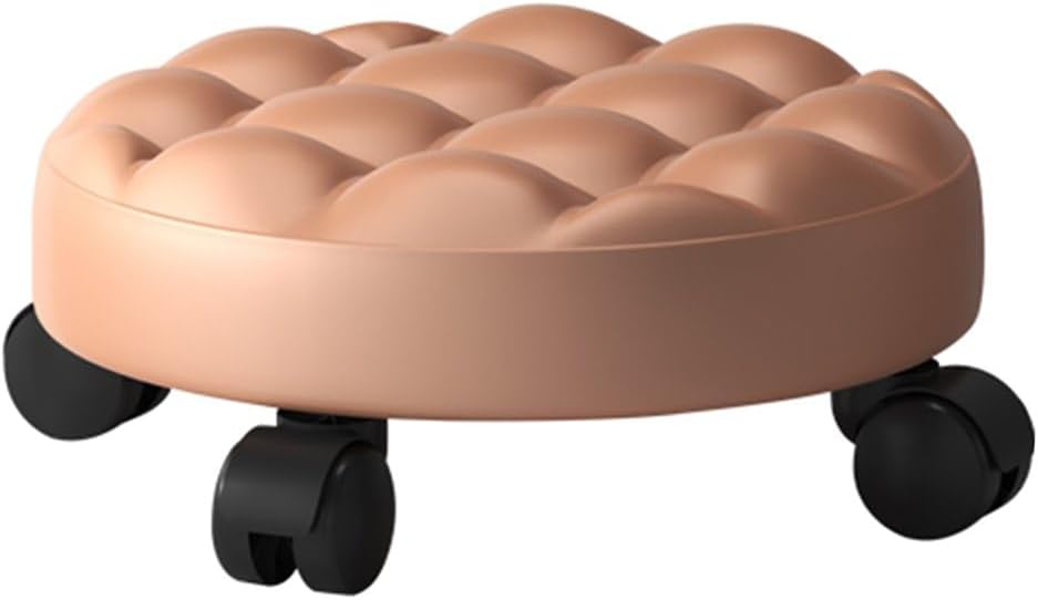 Heavy-Duty Low Roller Stool with 360° Swivel Wheels, Ottoman Footstool, Low-Height Short Rolling Stool Seat, PU Leather Small Mechanic Chair, Rolling Stools for Garage, Shop, Library Gold