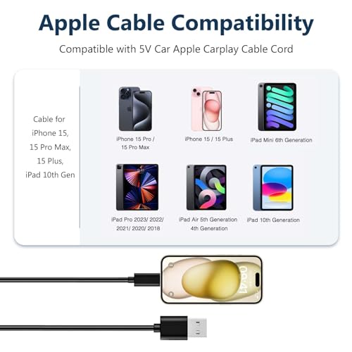 Image of 2 Pack iPhone 15 Car Carplay Cable USB A to USB Type C Charging Charger for iPhone 17 Air /16E 16 Pro Max Plus Data Cord, iPad Pro 12.9 11, iPad Air 5 4 Mini 6,Samsung Galaxy Tab A7 A8 A9 S10+ S9 S8 S7
