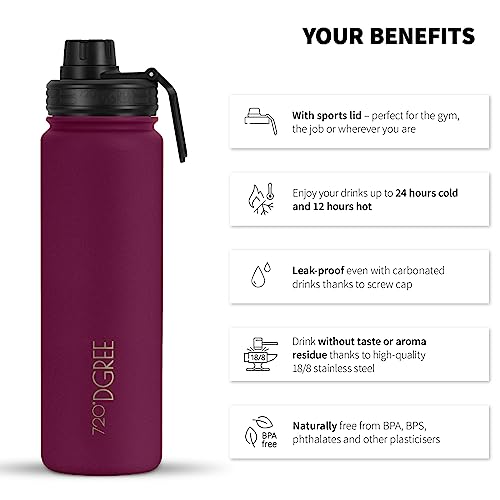 720°DGREE Vaccum Insulated Water Bottle + Infuser “noLimit“, 710ml, Leakproof, BPA-Free, Thermo Stainless Steel Flask - Image 2