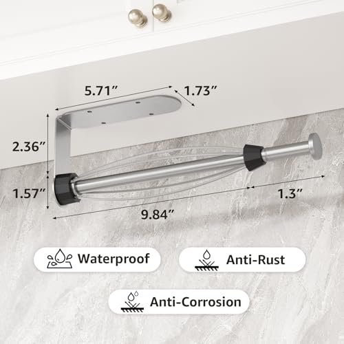 Image of Mbillion Under Cabinet Paper Towel Holder for Kitchen, RV & Camper - Waterproof, Anti-Rust Wall Mount with No Drill Installation, 5.71 inch Compact Design (Brushed Silver)