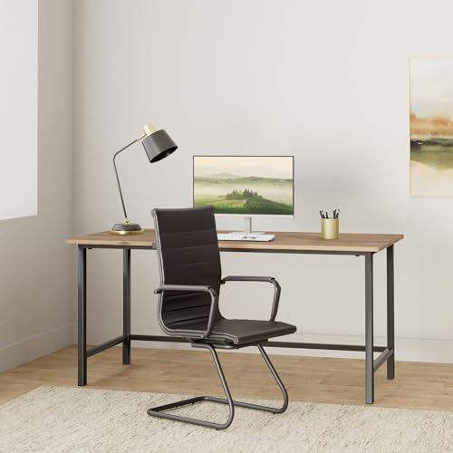 Image of Office Reception Chairs No Wheels Leather Conference Chairs Back Support Guest Chair, Set of 2 (Vintage Charcoal)