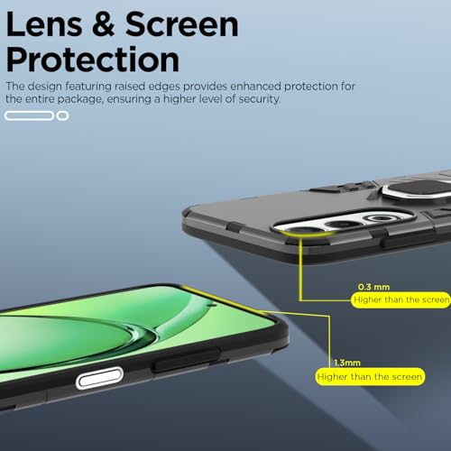 Image of Pikkme Back Cover for Oppo K12x 5G | 360 Protection Case | Ring Holder Stand D5 Tough Armor Bumper Case (Black)