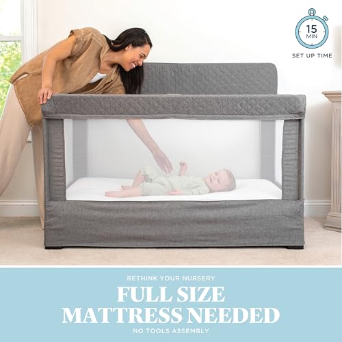 Image of Baby Delight Lunaire Full Size Crib | Breathable Mesh Baby Crib | Tool-Free Assembly Baby Bed | Charcoal Tweed
