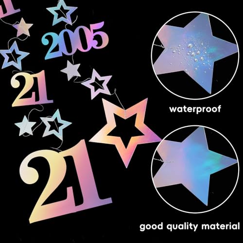 Image of Eucutur Iridescent 21st Birthday Decorations for Him Her, Pre-Strung Glitter Twinkle Number Vintage 2005 21 Years Old Hanging Streamer Banner Party Supplies, Finally 21 Bday Decor