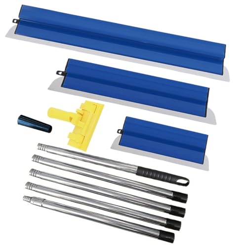 ZCHYTOOL Ensemble de spatules de surface bleues, outils de spatule avec lames en acier inoxydable de 25 + 40 + 60 cm et tige télescopique de 0,8 m à 2 m - Kit de spatules pour enduit mural et de