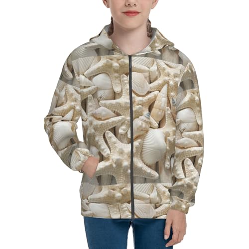 Starfish and Sea Shells Kids Pullover Hoodies Boys Zip Up Sweatshirts Girls Athletic Clothes with Pocket3
