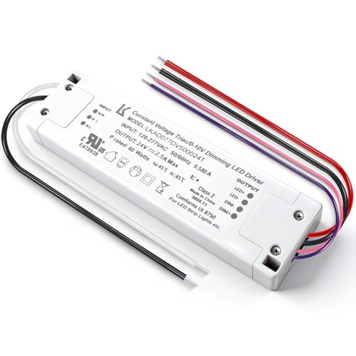 Image of 24V 60W Dimmable LED Driver, 5-in-1 Constant Voltage Triac /ELV /MLV /0-10V /1-10V /PWM /V-R Dimming AC to DC Power Supply,ETL Listed LED Transformer, UL Listed, Compatible with Leviton Dimmer
