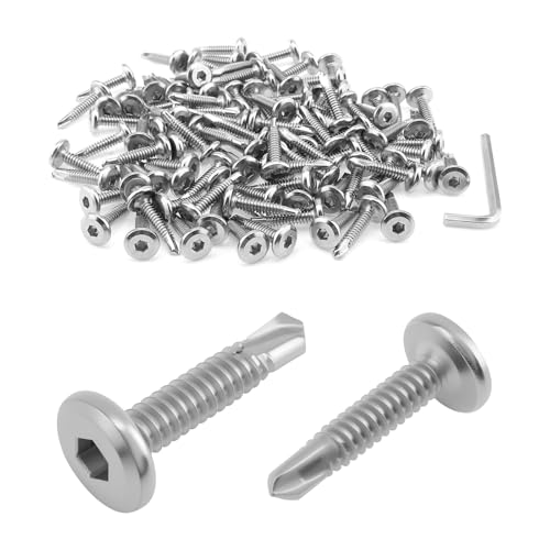 Vis autotaraudeuses #12-24 x 1 en acier 410 tête plate hexagonale avec outils, lot de 100