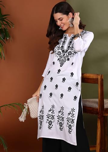 Image of Women Pink Ethnic motifs Embroidered Lucknowi Chikankari Long Kurti