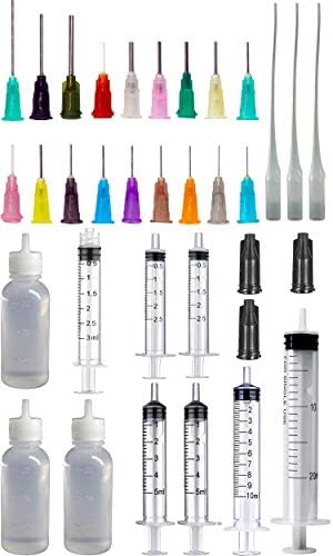 Dispensers Applicator Kit - Syringes, Plastic Squeeze Bottles, and Needle Tips Works for Precisely Delivery Grease, Oil Dispensing, Liquid Glue and Ink