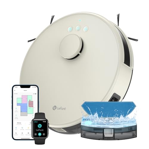 LEFANT M1 Robot Aspirapolvere Lavapavimenti con Mappatura dToF, 5500Pa, Serbatoio Polvere 520ml + Acqua 160ml, Ultra Sottile 32cm, 150 Minuti Autonomia, Compatibile Alexa - Champagne