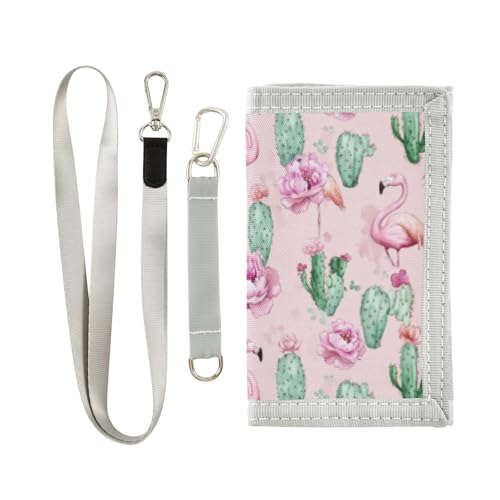 Wusikd Flamingos Cactus Kids Wallet for Boys Girls Pink Watercolor Toddler Trifold Wallet Novelty Wallet for Teens Women Men