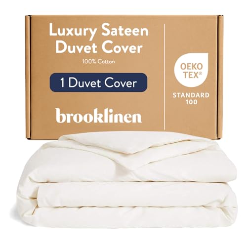 Brooklinen Luxury Sateen Duvet Cover - 100% Cotton, Full/Queen Size in Cream with Extra-Long Corner Ties and Button Closure - Best Full/Queen Duvet Covers