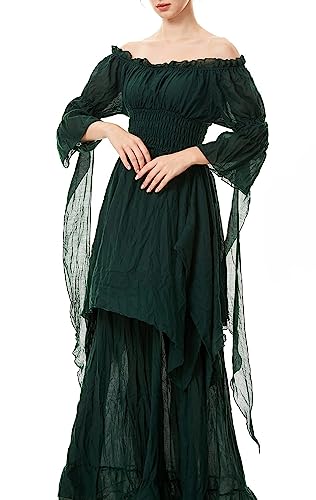 jakloz Halloween Kostüm Damen Mittelalter Renaissance Kleidung mit Korsett Gürtel Retro Maxikleid Viktorianischen Gothic Kleid Halloween Karneval...
