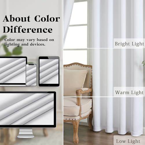 Image of Simplebrand Pure White Light Filtering Curtains for Bedroom 45 Inches Long 2 Panels Set, Sunlight Blocking Curtains for Small Windows, Grommet Energy Saving Thermal Insulated Short Drapes, 40Wx45L