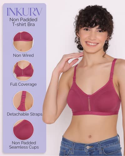 Image of INKURV Women's Non Padded Wireless T-Shirt Bra with Seamless Cups and Detachable Straps Combo of 2