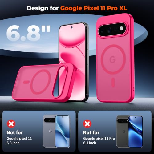 Image of SUPFINE Magnetic for Google Pixel 11 Pro XL Case - Hot Pink | With Screen Protector,Translucent Matte,Built-in Magnets,Military Grade Drop Protection,Shockproof Phone Cover