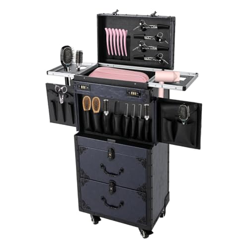 LTIGOAW Professional Rolling Makeup Case, Beauty Makeup Hair Professional Hair Stylist Trolley Travel Case, Large Storage Cosmetic Hair Trolley Case, Beauty Salon Luggage Organiser Tools