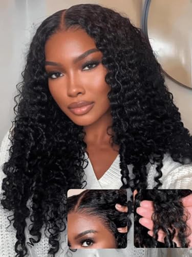 UNICE Bye Bye Knots 7x5 Lace Curly Wig Human Hair with Finger Coil Ends Glueless Pre Plucked Pre Cut Lace Wig 150% Density Beginner Friendly Put On and Go Human Hair Wigs for Black Women 16 inch