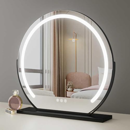 Espejo de tocador LED con rotación de 360° e iluminación regulable, ideal para maquillaje y aseo en tu tocador