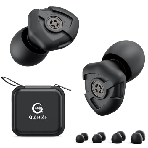Quietide ライブ用耳栓 23db 【独創の金属感フィルター耳栓】 ノイズ低減 音楽ライブ 仕事中のノイズを低減し聴覚過敏の緩和 XS/S/M/Lの4サイズイヤーチップ付き 男女兼用 収納ケース付き ライブ用 花火大会 勉強 仕事 飛行機 水洗い可能