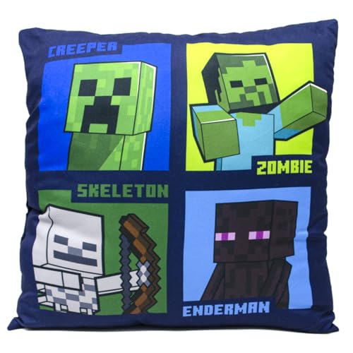 ms móvil shop Minecraft Cojín Infantil Gamer Decorativo de 40x40 cm Minecraft Creeper, Zombie, Skeleton & Enderman 100% Polyester - Gamer - Diseños Coloridos - Cojines Infantiles