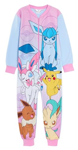 Pijama de forro polar con cremallera para niñas, todo en uno, diseño de Pokémon, multicolor, 11-12 años
