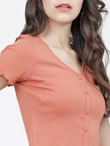 Image of Tokyo Talkies Women's Regular Fit Tshirts | Solid | Short Sleeves |V-Neck | Western Tshirts